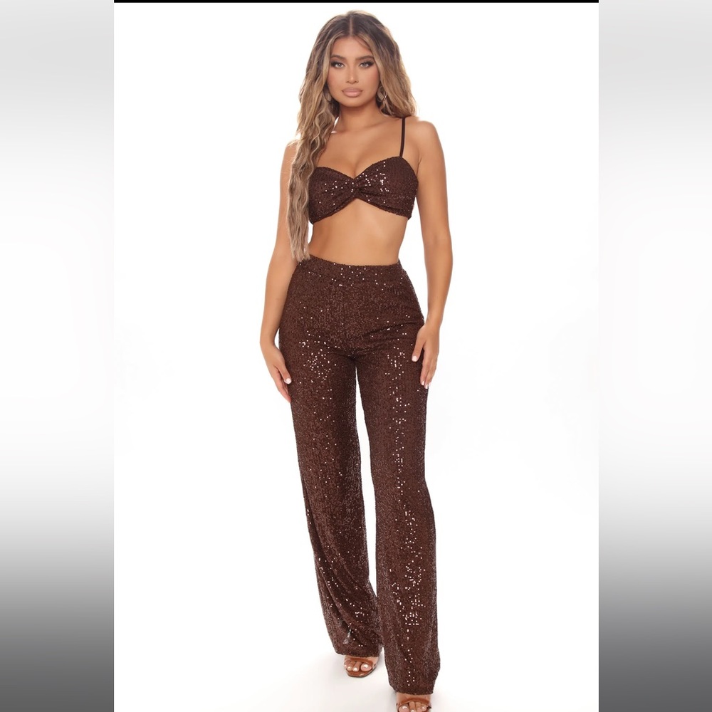 Bolt And Be Bold Sequin Pant Set - Brown